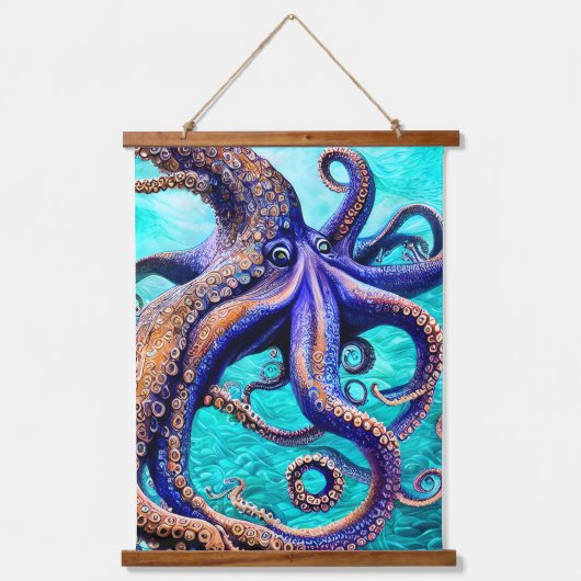神秘的なタコブルー海波抽象芸術アート 吊り下げ型タペストリー (正面2)