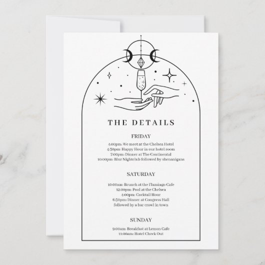 神秘的なタロットカードバチェロレッテの旅程 招待状 (裏面)