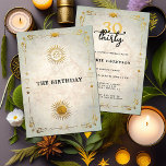 神秘的なタロットフォーチュンオールド金ゴールド30th誕生日パーティー 招待状<br><div class="desc">古いパーチメントの背景モダンや、タロット要素を持つデコのフレームを特徴とするタロットとシックな30歳の誕生日パーティの招待状テンプレートと30歳の誕生日のテーマの：日、月、チャリスなど、金ゴールドの層(これは箔ではなくデジタル効果で実在す)。30歳のおもしろいでデザインにタロットのモダン誕生日パーティーを招待。手のひらのおもしろいパーティー、占読い、占星術の凝視やその他のおもしろいや神秘的な活動のための素敵な選択。</div>