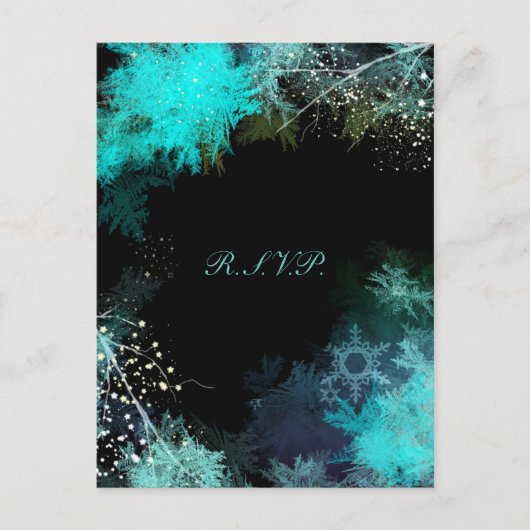 神秘的なターコイズフォレストウェディングRSVP インビテーションポストカード (正面)