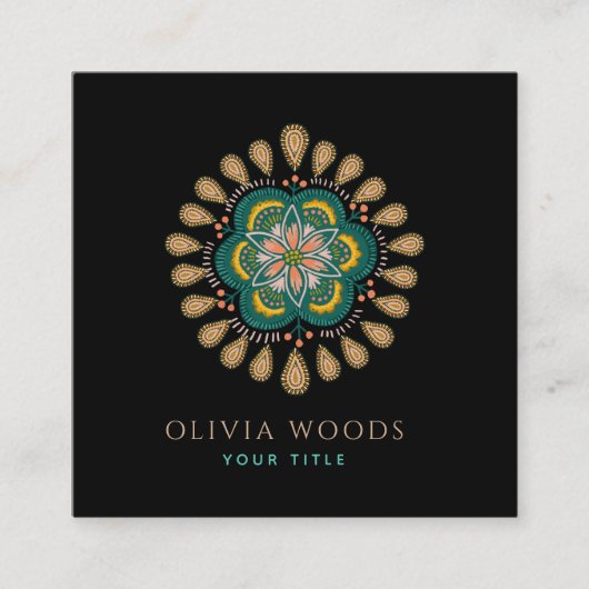神秘的なダークボホフローラ曼荼羅 スクエア名刺 (正面)