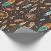 神秘的なダークボホ：羽とドリームキャッチャーDesi ラッピングペーパー (角)