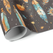 神秘的なダークボホ：羽とドリームキャッチャーDesi ラッピングペーパー (ロールコーナー)