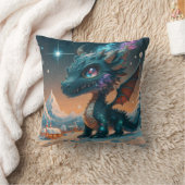 神秘的なチビ（小さくかわいく書いた感じ）ドラゴンウィンターランドスケープ クッション (ブランケット)