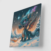 神秘的なチビ（小さくかわいく書いた感じ）ドラゴンウィンターランドスケープ スクエア壁時計 (傾斜)