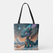 神秘的なチビ（小さくかわいく書いた感じ）ドラゴンウィンターランドスケープ トートバッグ (裏面)