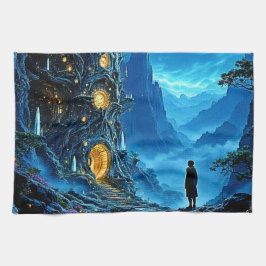 神秘的なツリーホームドリームスケープ キッチンタオル