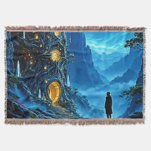神秘的なツリーホームドリームスケープ スローブランケット (正面)