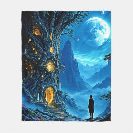 神秘的なツリーホームドリームスケープ フリースブランケット