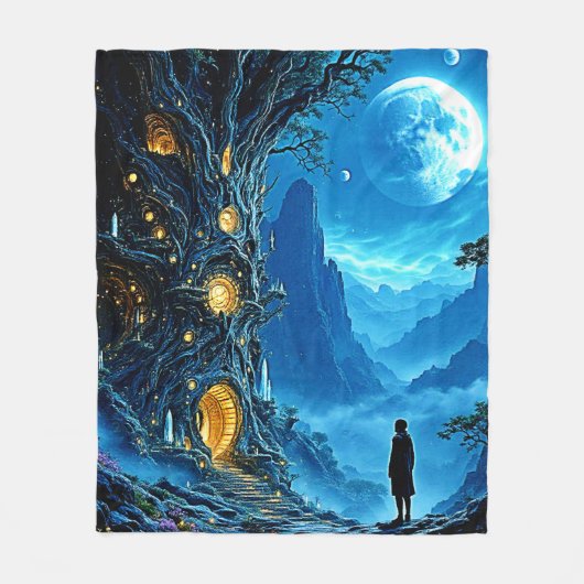 神秘的なツリーホームドリームスケープ フリースブランケット (正面)
