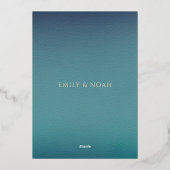 神秘的なティール(緑がかった色)金ゴールドサンスタームーン天文学宇宙 箔招待状 (裏面)