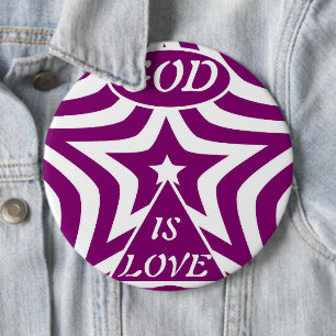 神秘的なディープパープルの星 "God Is Love" - ジュエル 缶バッジ