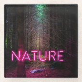 神秘的なトウヒの森の自然ネオンマゼンタのサイン ガラスコースター (正面)