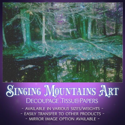 神秘的なトワイライトフォレストのリフレクションポンドデカップージ 薄葉紙