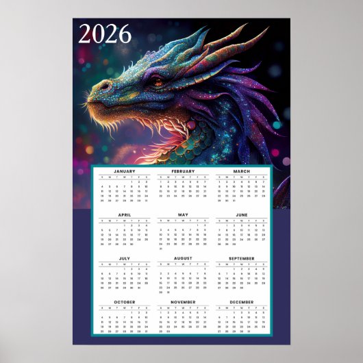 神秘的なドラゴンのファンタジー カレンダー 2026 ポスター (正面)