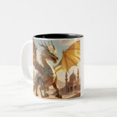 神秘的なドラゴンの砂漠 – ファンタジーマグデザイン ツートーンマグカップ (正面左)