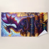 神秘的なドラゴンの魔法使いの本 ビーチタオル (正面)