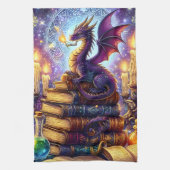 神秘的なドラゴンウィザードの本 キッチンタオル (縦)