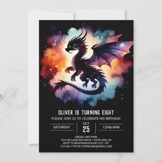 神秘的なドラゴン誕生日編集可能 招待状 (正面)