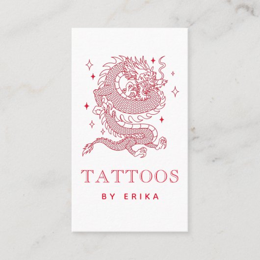 神秘的なドラゴン赤い生き物タトゥーアーティストモダン 名刺 (正面)