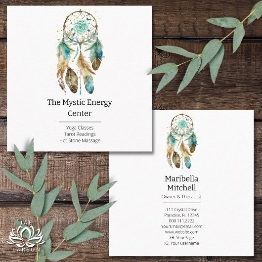 神秘的なドリームキャッチャースピリチュアル形而上学的ヨガ スクエア名刺
