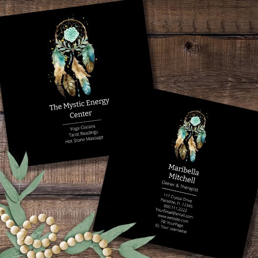 神秘的なドリームキャッチャースピリチュアル形而上学的ヨガ スクエア名刺