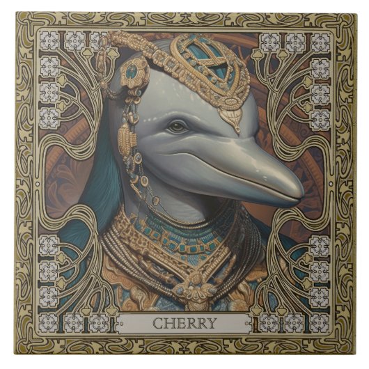 神秘的なドルフィンパーソナライズされたスピリット部族の献上品 タイル (正面)