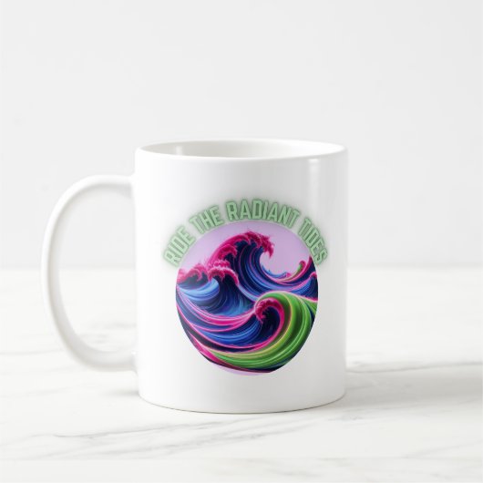 神秘的なネオンの波 – 放射の潮に乗る コーヒーマグカップ (左)