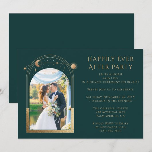 神秘的なハッピーエンドの結婚披露宴 招待状 (正面/裏面)