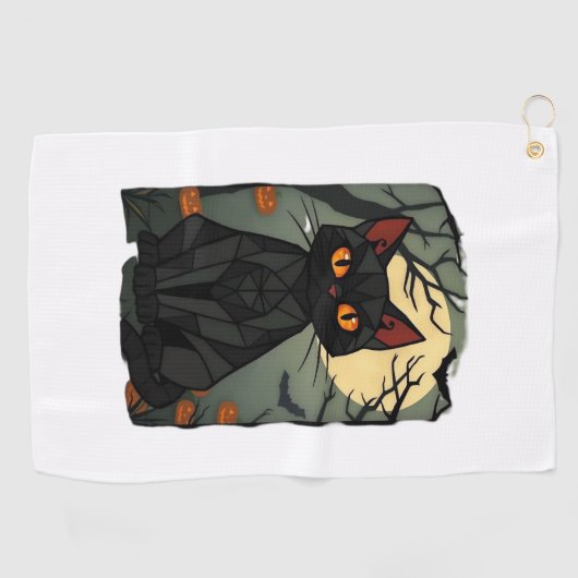 神秘的なハロウィーンブラックキャットアート不気味- Feline w ゴルフタオル (横)