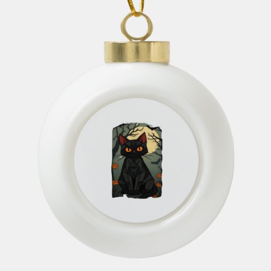 神秘的なハロウィーンブラックキャットアート不気味- Feline w セラミックボールオーナメント (正面)