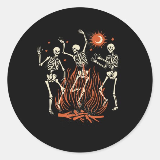 神秘的なハロウィーン踊りスケルトン ラウンドシール (正面)