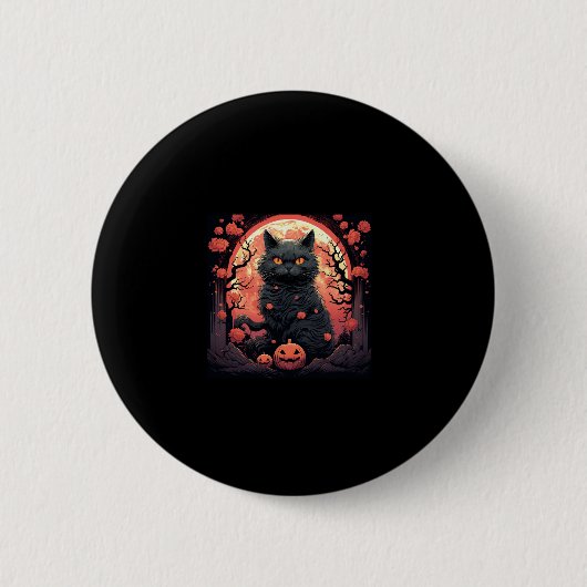 神秘的なハロウィーン_黒猫,カボチャ素晴らし, Wav 缶バッジ (正面)