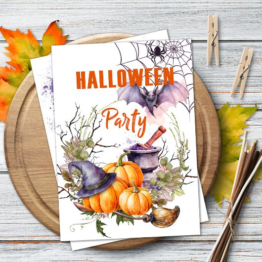 神秘的なハローウィンパーティ招待状とカボチャ 招待状