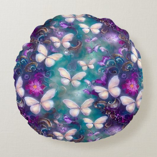 神秘的なバタフライシリーズデザイン1 ラウンドクッション (正面)