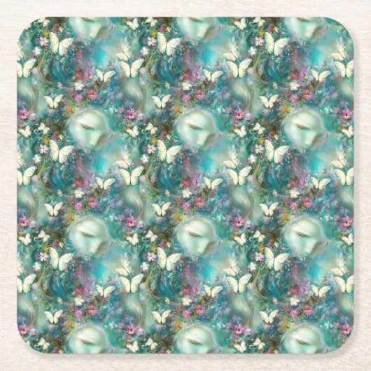 神秘的なバタフライシリーズデザイン3 スクエアペーパーコースター (正面)