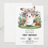 神秘的なバニー1st誕生日デジタル 招待状 (正面/裏面)