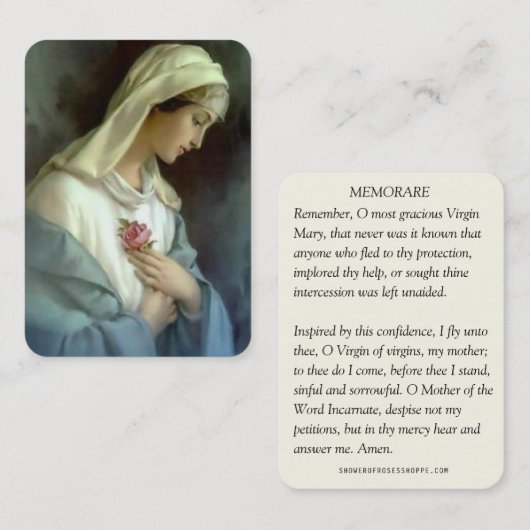 神秘的なバラヴァージンメアリーメモリアレ祈りの言葉 名刺 (正面/裏面)