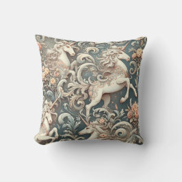 神秘的なビクトリアンユニコーン：魅惑されたフローラ クッション