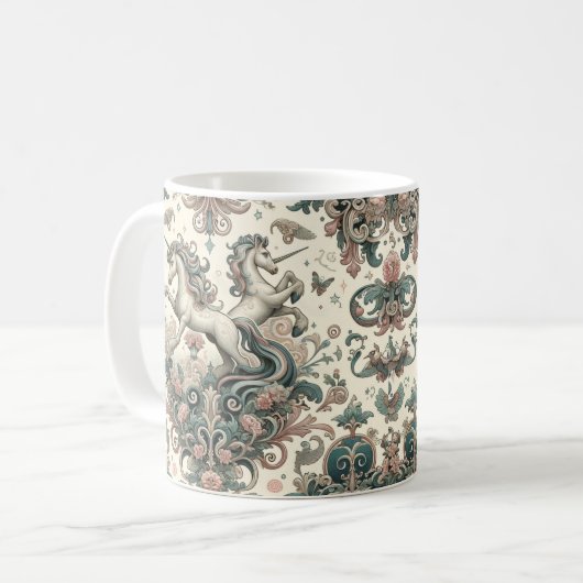 神秘的なビクトリアンユニコーン：魅惑されたフローラ コーヒーマグカップ (正面左)
