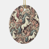 神秘的なビクトリアンユニコーン：魅惑されたフローラ セラミックオーナメント (右)