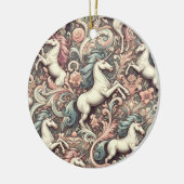神秘的なビクトリアンユニコーン：魅惑されたフローラ セラミックオーナメント (左)