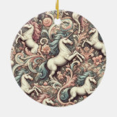 神秘的なビクトリアンユニコーン：魅惑されたフローラ セラミックオーナメント (裏面)