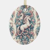 神秘的なビクトリアンユニコーン：魅惑されたフローラ セラミックオーナメント (右)