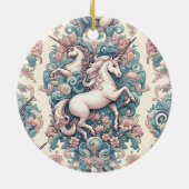 神秘的なビクトリアンユニコーン：魅惑されたフローラ セラミックオーナメント (裏面)