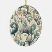 神秘的なビクトリアンユニコーン：魅惑されたフローラ セラミックオーナメント (右)