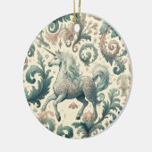 神秘的なビクトリアンユニコーン：魅惑されたフローラ セラミックオーナメント (左)