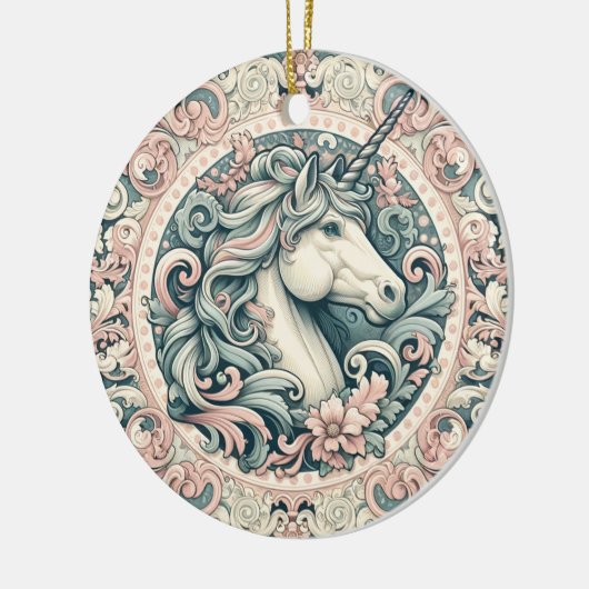 神秘的なビクトリアンユニコーン:魅惑されたフローラ セラミックオーナメント (左)