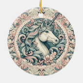 神秘的なビクトリアンユニコーン:魅惑されたフローラ セラミックオーナメント (裏面)