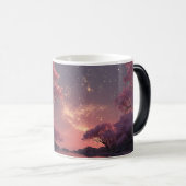 神秘的なピンクの花の木の夜空のコーヒーマグ モーフィングマグカップ (正面右)